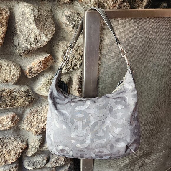 COACH E1182-18295 Signature Kristen Silver/Gray Embroidered Canvas Shoulder Bag - Picture 10 of 16